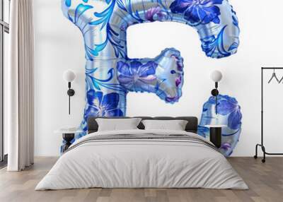 blue white color metallic flower E alphabet balloon Realistic 3D on white background. Generative ai Wall mural