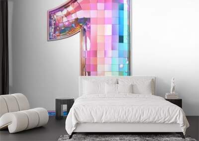 Disco style 1 number alphabet Realistic 3D on white background. Generative AI Wall mural