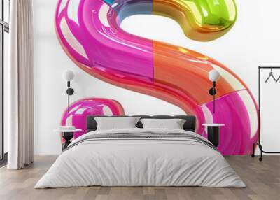 glossy colorful S alphabet Realistic 3D on white background. Generative AI Wall mural