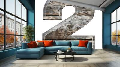 wood 2 number alphabet Realistic 3D on white background. Generative AI Wall mural