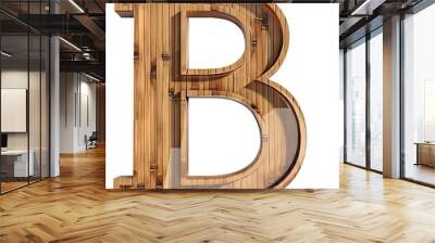 wood bamboo B alphabet Realistic 3D on white background. Generative AI Wall mural