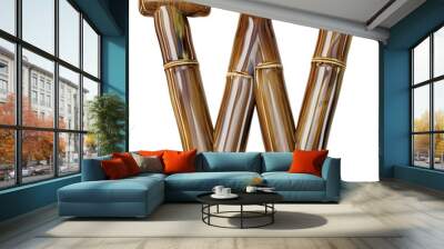 wood bamboo W alphabet Realistic 3D on white background. Generative AI Wall mural