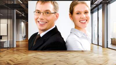 portrait of two smiling business people looking at camera Wall mural