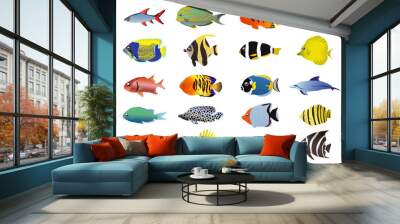 Set of tropical fishes, vector illustration Wall mural