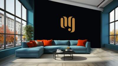 Letter OG with cuts abstract alphabet, font, text, typography, initials design in gold color with black background icon for the logo Wall mural