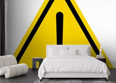 Warning triangle icon. Yellow caution warn in png. Warning sign with exclamation mark. Alert warn in triangle. Road sign alert. Wall mural