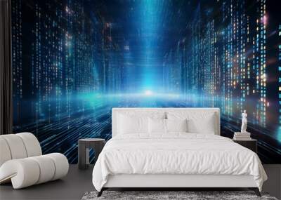 Digital glowing binary code matrix background representing scientific technology data of binary code transmission and network connectivity concept Wall mural