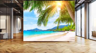 Blue sky, coconut palm trees and beautiful sand beach in Koh Tao, Thailand. Wall mural