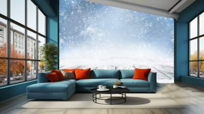 Winter landscape with falling snow. Wall mural