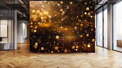 Shining golden floor particle stars dust with gold particles on black abstract background Wall mural