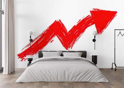 A red, hand-drawn arrow pointing upwards symbolizes growth or increase isolated PNG cutout transparent background Wall mural