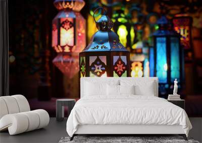 Festive Ramadan Lantern with Colorful Lights Wall mural