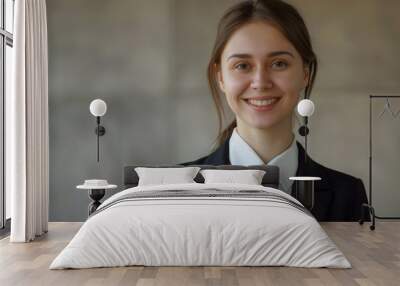 Professional smiling young politician woman lawyer in a suit and tie looking at camera Wall mural