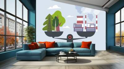 Balance ecology climate carbon climate scale concept. Vector graphic design illustration Wall mural