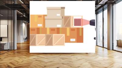 Barcode scanner scanning box label information data. Cargo delivery sale concept. Vector flat cartoon graphic design isolated icon illustration Wall mural