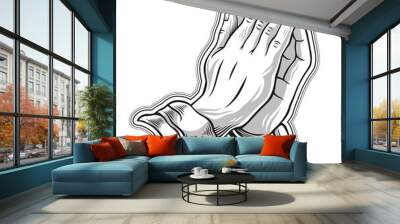 Black and white prayer hand. Vector illustration Wall mural