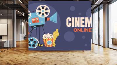 Cinema online movie film 3D promotion background poster cover concept. Vector graphic design illustration element Wall mural