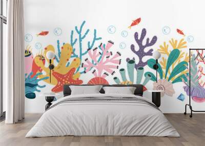 Exotic coral reef seamless cover banner underwater nature life concept. Vector flat graphic design element concept Wall mural