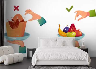 Food healthy and junk choose diet concept. Vector design graphic illustration Wall mural