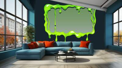 Green slime goo flows frames with different shapes. Mucus fluid cartoon style concept. Vector graphic design illustration Wall mural