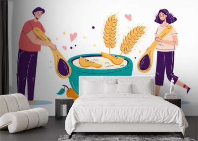 Healthy milk porridge breakfast nutrition meal concept. Vector graphic design illustration Wall mural