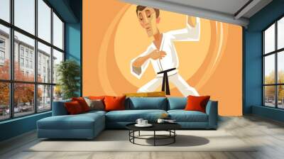 Karate fighter man character. Vector flat cartoon illustration Wall mural