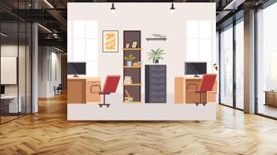 Office interior furniture workplace concept. Vector flat graphic design illustration Wall mural