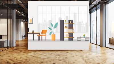 Office workstation furniture interior concept. Vector flat graphic design cartoon illustration Wall mural