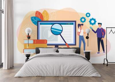 Online education concept. Vector flat cartoon graphic design isolated illustration Wall mural