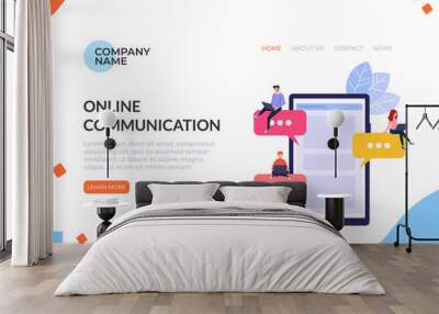 Online internet chat communication banner poster concept. Vector flat cartoon design graphic isolated illustration Wall mural