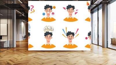 People boy man with different emotions flat cartoon graphic design illustration set Wall mural