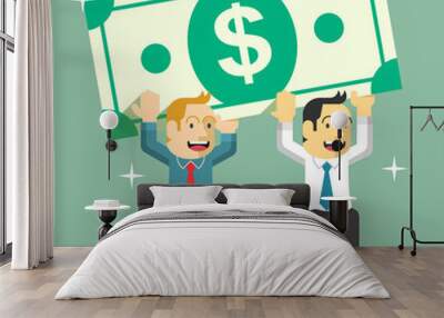 People carry money. Flat vector illustration Wall mural