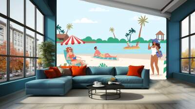 People on beach sea summer vacation concept. Vector graphic design illustration Wall mural