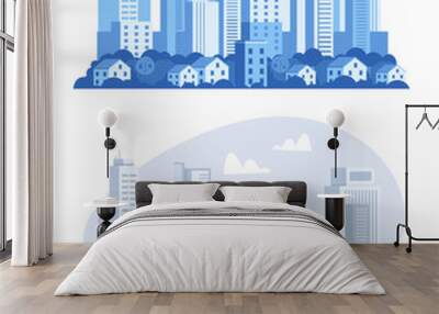 Simple urban city town design element vector flat illustration set
 Wall mural