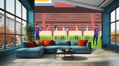 Stadium event arena with crowd people fans. Vector flat graphic design cartoon illustration Wall mural