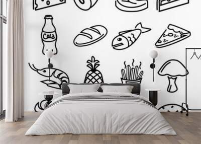 Vector food black icons set Wall mural