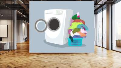 Vector washing machine. Flat cartoon illustration Wall mural