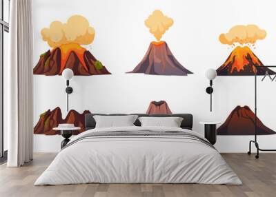 Volcano smoke active volcanic fire landscape concept. Vector graphic design illustration  Wall mural