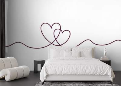 Continuous line art drawing. Couple of hearts symbolize love. Abstract hearts woman and man. Vector illustration Wall mural