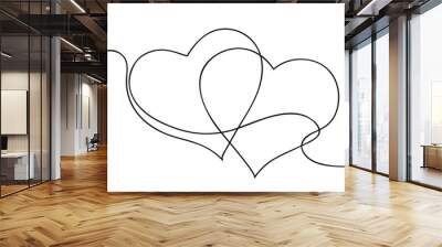 Hearts. Continuous line art drawing. Friendship and love concept. Best friend forever. Black and white vector illustration. Wall mural