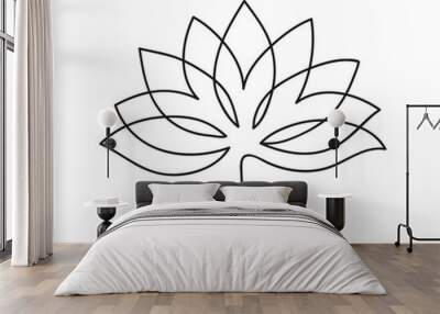 Lotus icon. Logo outline illustration of lotus flower. Black and white hand drawn line art style Wall mural