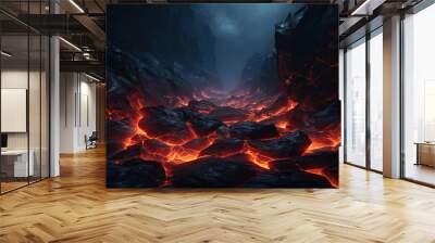 dark orange mountains with lava Wall mural