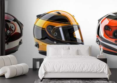 Motorbike Helmets Collection Isolated on Transparent Background Wall mural