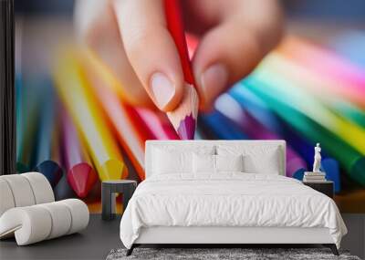 Student hand reaching for a colored marker Wall mural