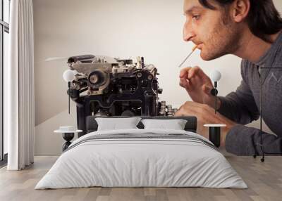 man thinking at typewriter Wall mural