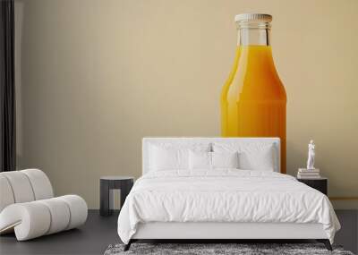 A juice bottle mockup with a half-cut peach on a white background, symbolizing the juicy and summery flavor. Wall mural