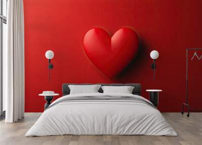 A simple design of a red heart symbol against a solid red background, representing love and connection. Wall mural