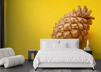 A whole montezuma pine nut on a plain yellow background, with ample text space. Wall mural