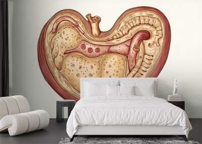 Anatomical diagram of the human stomach isolated on a single-color background with space for medical labels. Wall mural