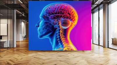 Brain and spinal cord anatomy on a vibrant-colored backdrop, perfect for educational overlays. Wall mural